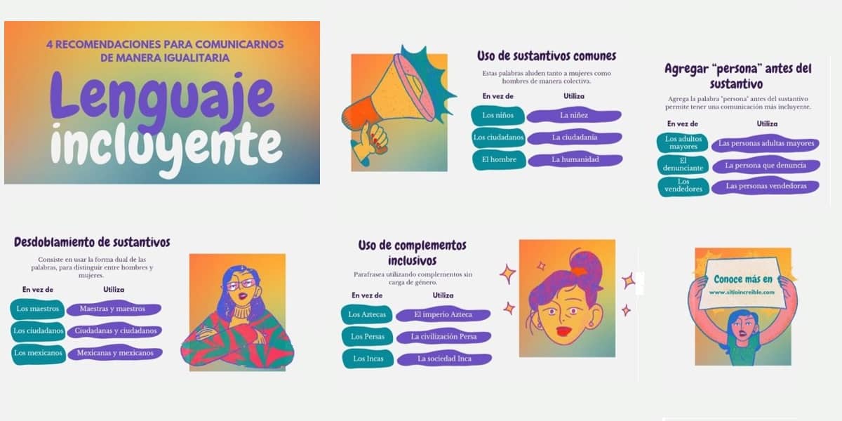 Cartel con descripción de recomendaciones para un lenguaje incluyente