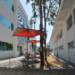 Fotografía del área de convivencia entre el edificio FM7 y FM9